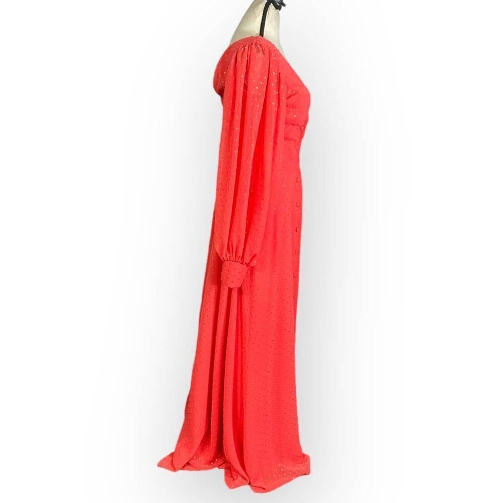 Kimberly Goldson Lesli Clip Dot Long Sleeve Maxi Dress Women's Small Coral NWOT - Picture 5 of 12